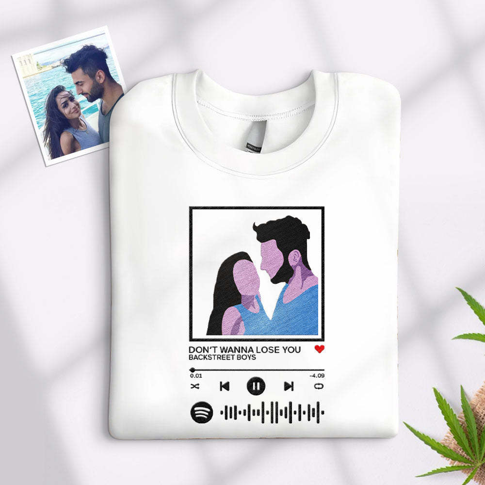 Scanbarer Spotify-code, Besticktes Sweatshirt, Rundhalsausschnitt, Cartoon-bild, Musik-player, Paar-geschenk - dephotoblanket