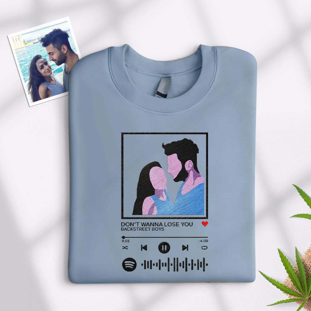 Scanbarer Spotify-code, Besticktes Sweatshirt, Rundhalsausschnitt, Cartoon-bild, Musik-player, Paar-geschenk - dephotoblanket