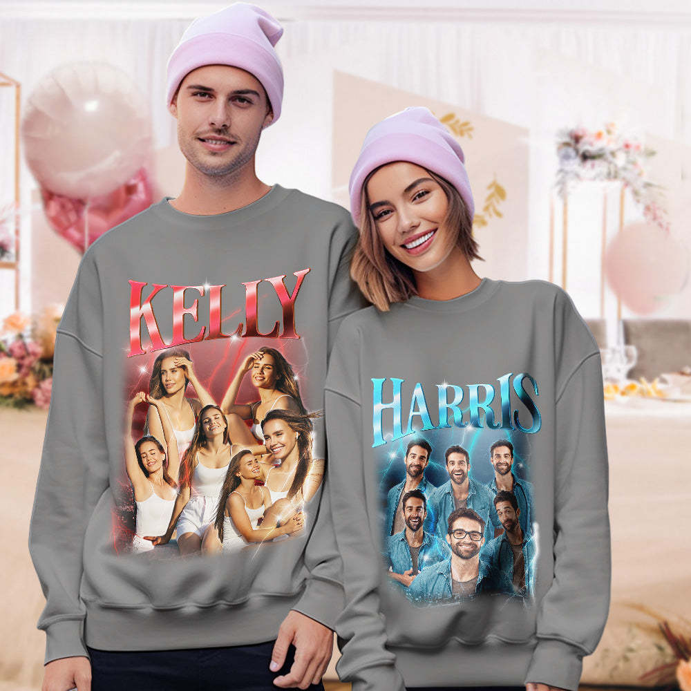 Personalisierter Foto- Und Text-hoodie, Personalisiertes Foto-geschenk, Unisex, Persönlichkeit, Vintage-lightning-sweatshirt - dephotoblanket