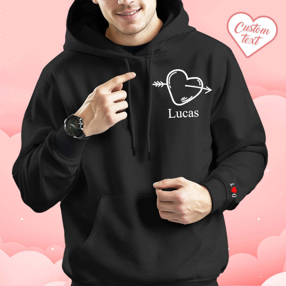 Benutzerdefinierter Text Bestickter Kapuzenpullover, Einzigartiges Herz-schlüssel- Und Schloss-match-set-paar-sweatshirt - dephotoblanket