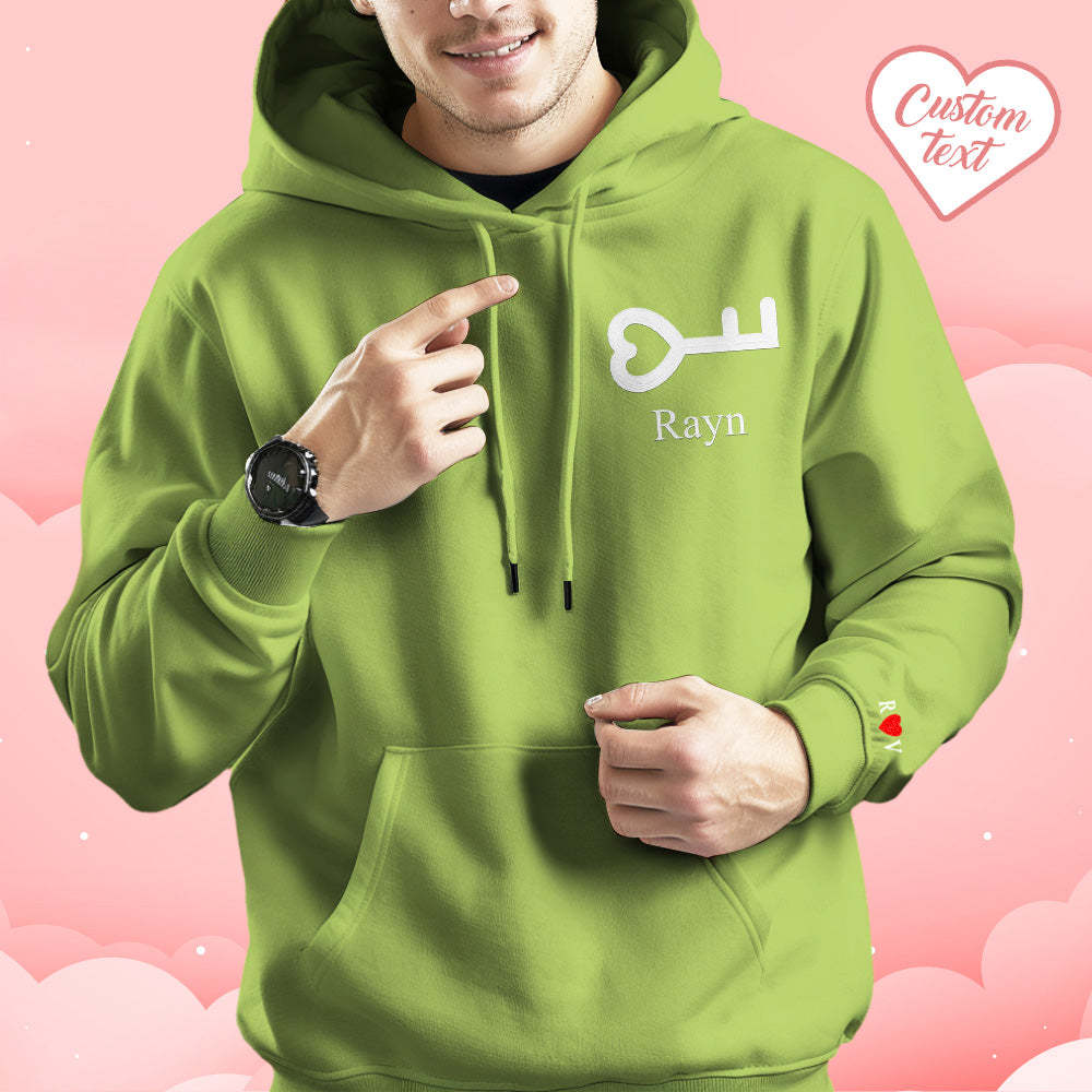 Personalisierter Text Bestickter Kapuzenpullover, Bedeutungsvolles Herz-schlüssel- Und Schloss-set, Paar-sweatshirt - dephotoblanket