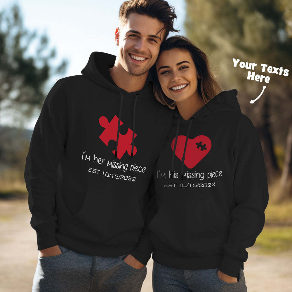 Benutzerdefinierter Text Lustiges Paar Passende Hoodies Puzzle Set Personalisierte Hoodie Valentinstag Geschenk - dephotoblanket