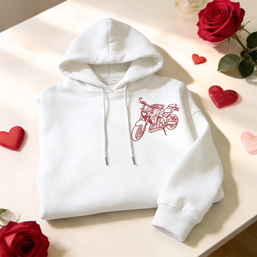 Personalisierter bestickter Premium-Hoodie mit Umrissbild Ihres Motorrads - dephotoblanket