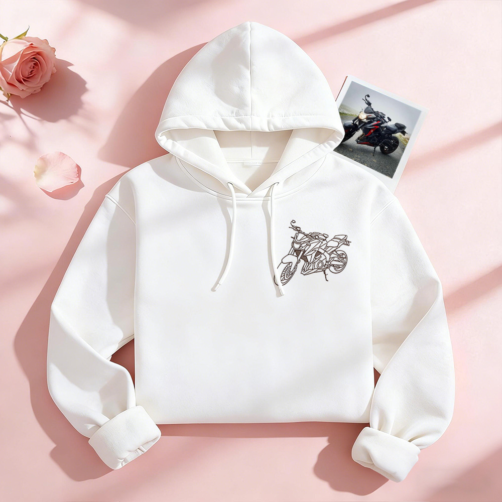 Personalisierter bestickter Premium-Hoodie mit Umrissbild Ihres Motorrads - dephotoblanket