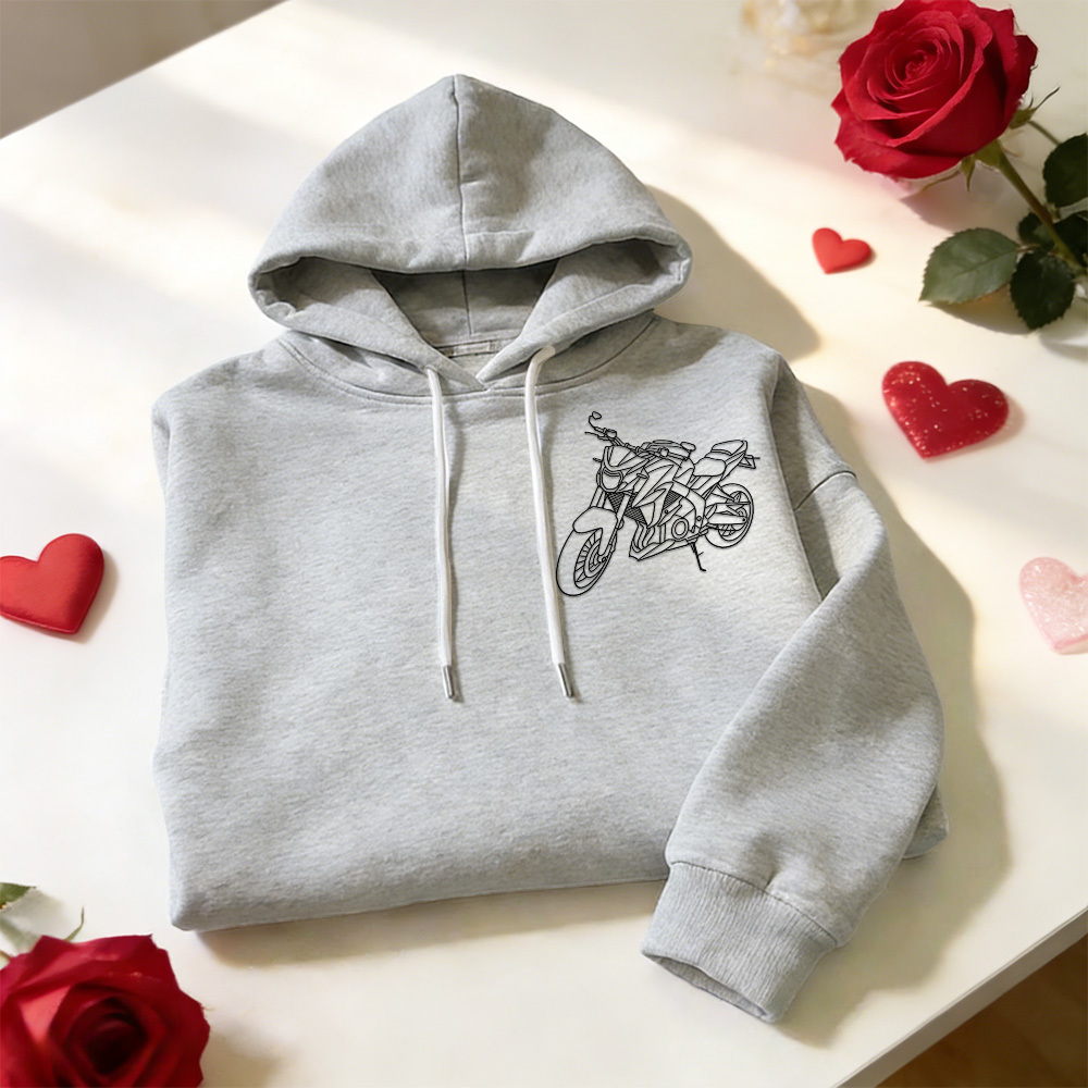 Personalisierter bestickter Premium-Hoodie mit Umrissbild Ihres Motorrads - dephotoblanket