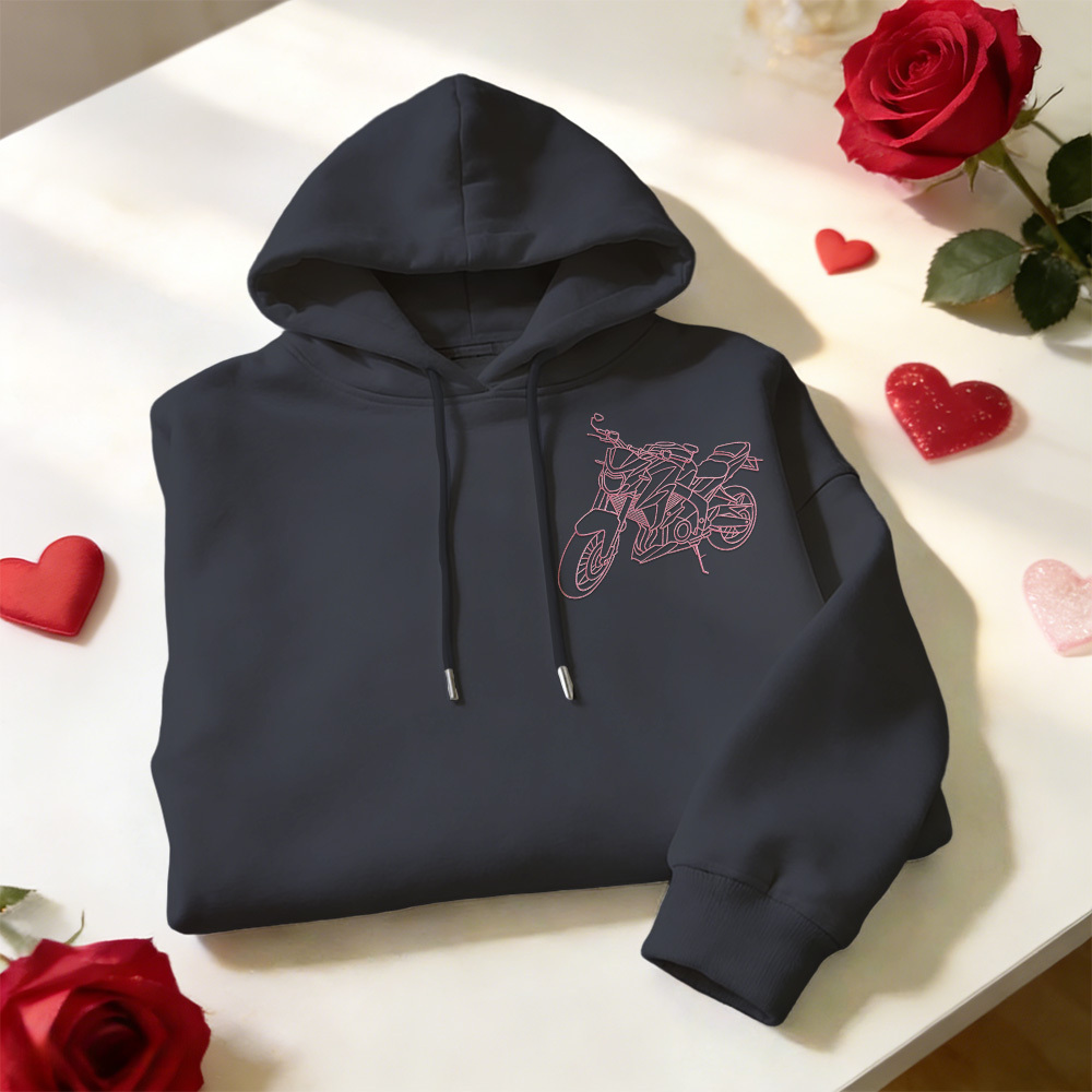 Personalisierter bestickter Premium-Hoodie mit Umrissbild Ihres Motorrads - dephotoblanket