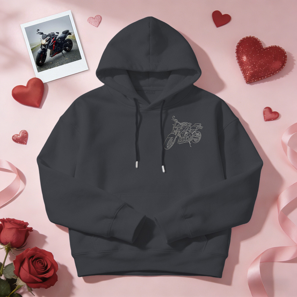 Personalisierter bestickter Premium-Hoodie mit Umrissbild Ihres Motorrads - dephotoblanket