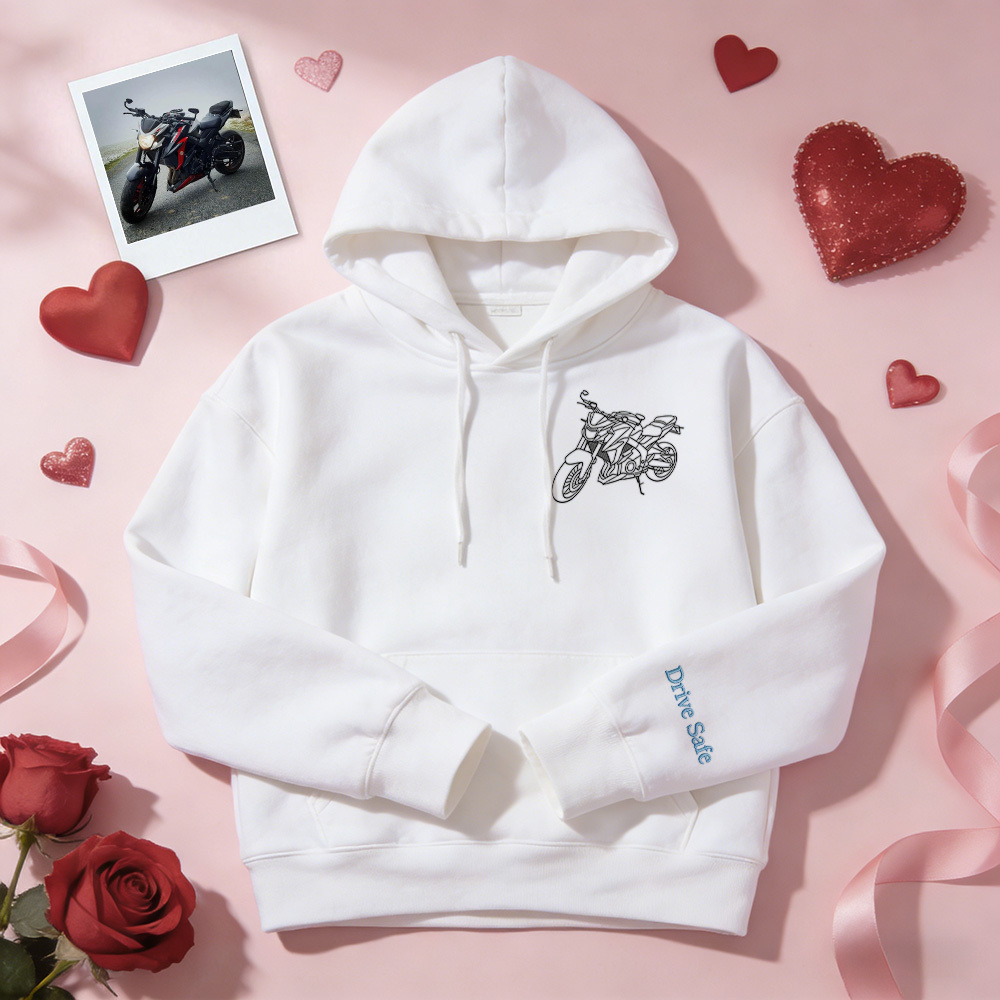 Personalisierter bestickter Premium-Hoodie mit Umrissbild Ihres Motorrads - dephotoblanket