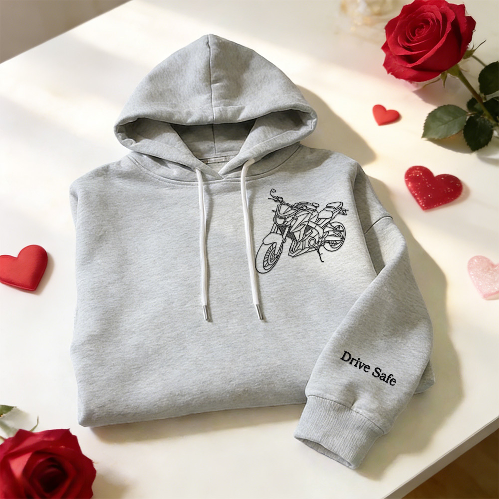 Personalisierter bestickter Premium-Hoodie mit Umrissbild Ihres Motorrads - dephotoblanket