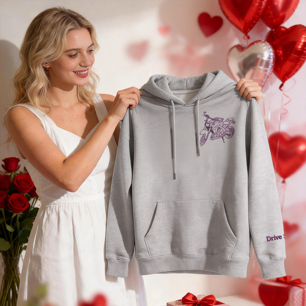 Personalisierter bestickter Premium-Hoodie mit Umrissbild Ihres Motorrads - dephotoblanket