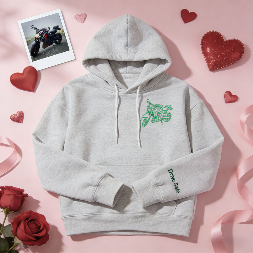 Personalisierter bestickter Premium-Hoodie mit Umrissbild Ihres Motorrads - dephotoblanket