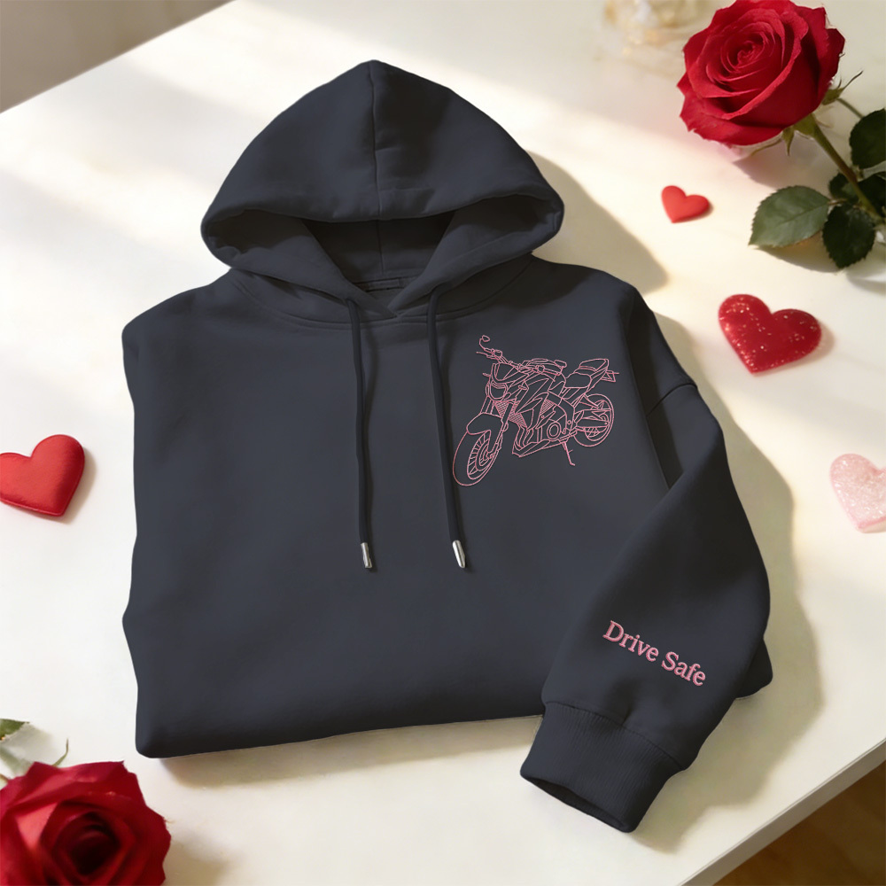 Personalisierter bestickter Premium-Hoodie mit Umrissbild Ihres Motorrads - dephotoblanket