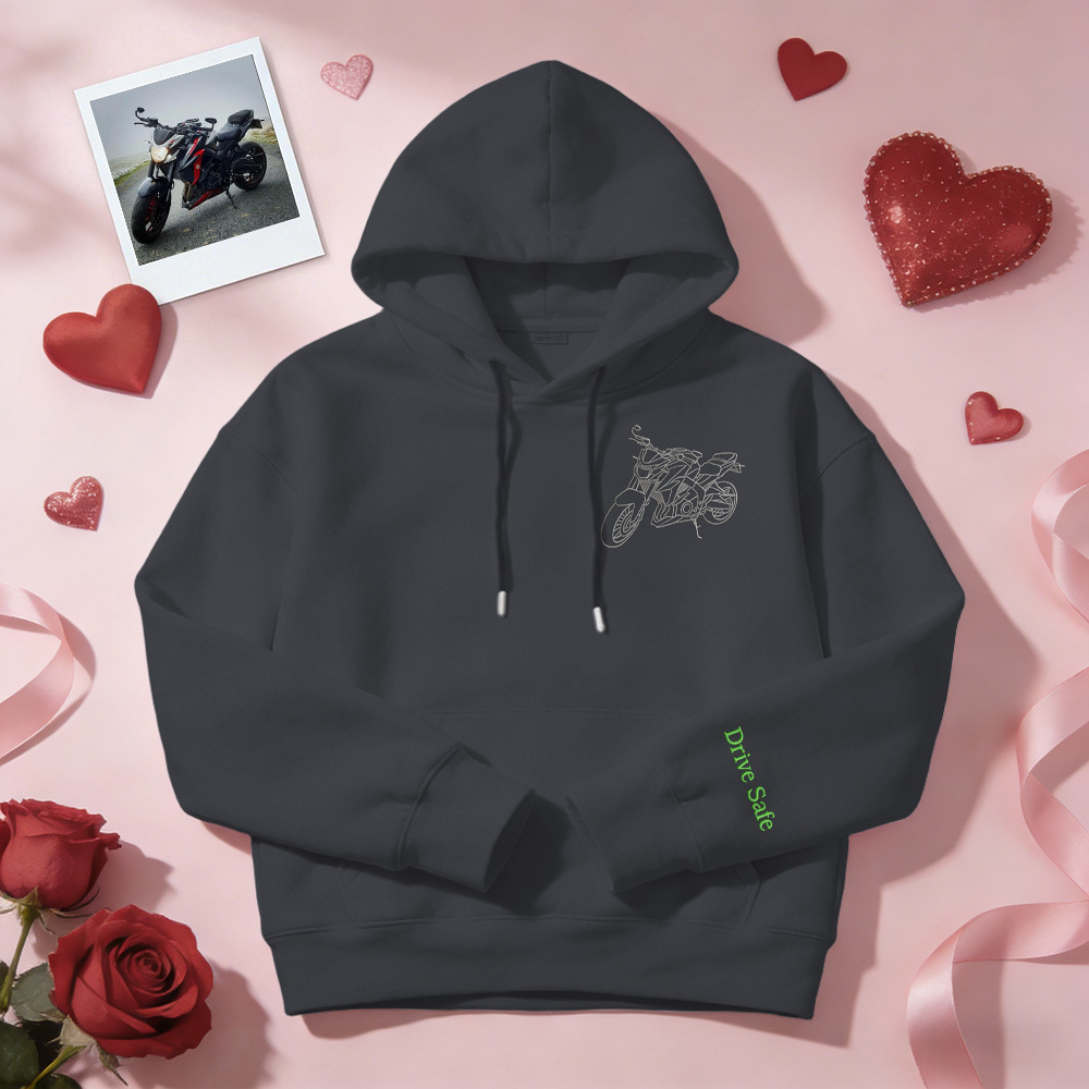 Personalisierter bestickter Premium-Hoodie mit Umrissbild Ihres Motorrads - dephotoblanket