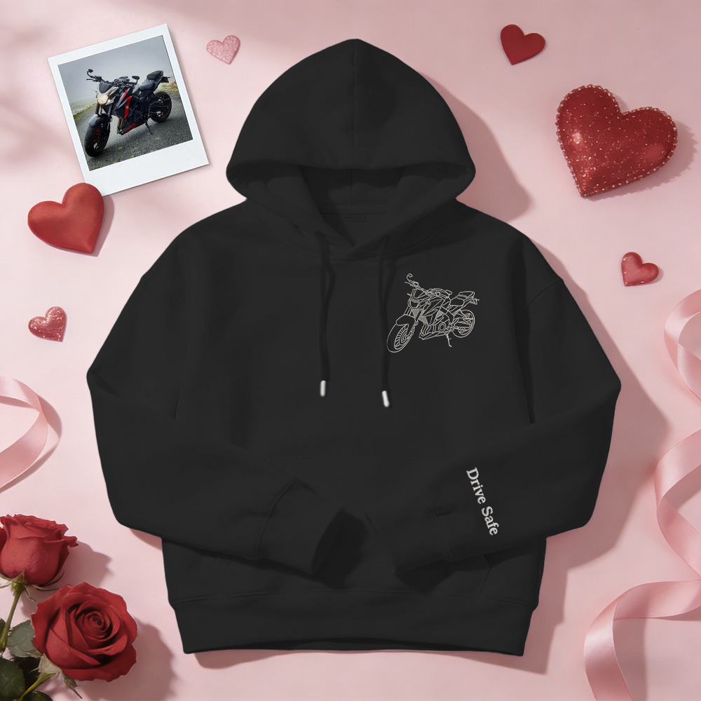 Personalisierter bestickter Premium-Hoodie mit Umrissbild Ihres Motorrads - dephotoblanket