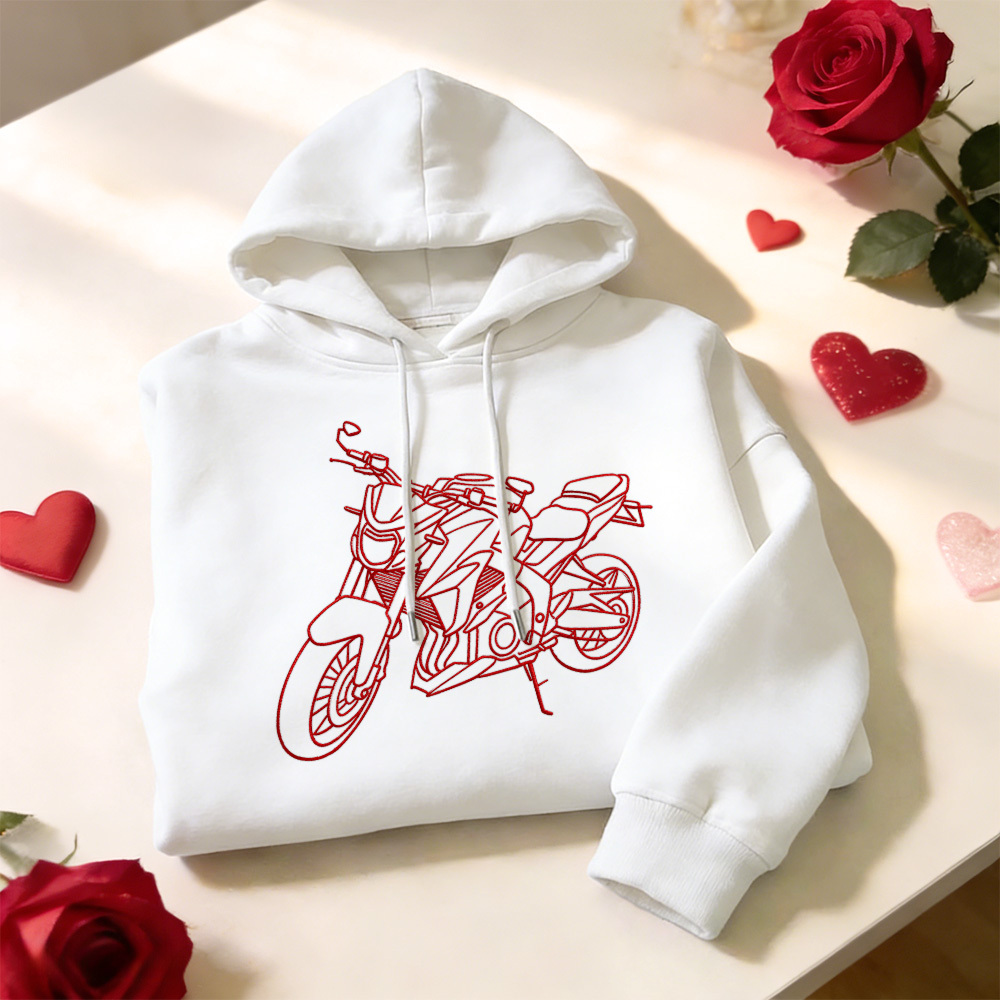 Personalisierter bestickter Premium-Hoodie mit Umrissbild Ihres Motorrads - dephotoblanket