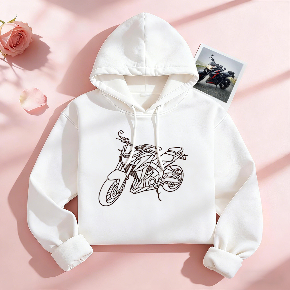 Personalisierter bestickter Premium-Hoodie mit Umrissbild Ihres Motorrads - dephotoblanket