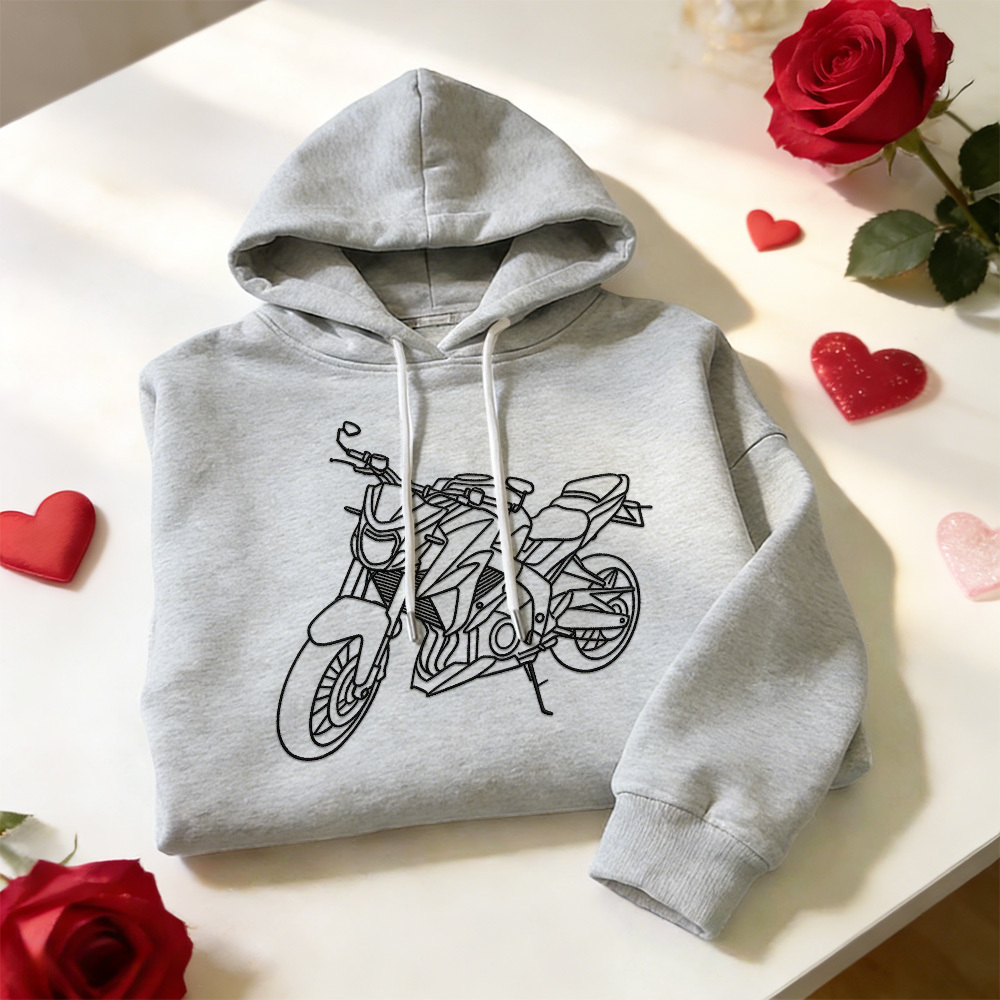 Personalisierter bestickter Premium-Hoodie mit Umrissbild Ihres Motorrads - dephotoblanket