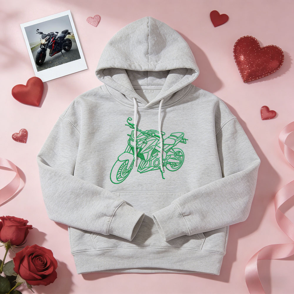 Personalisierter bestickter Premium-Hoodie mit Umrissbild Ihres Motorrads - dephotoblanket