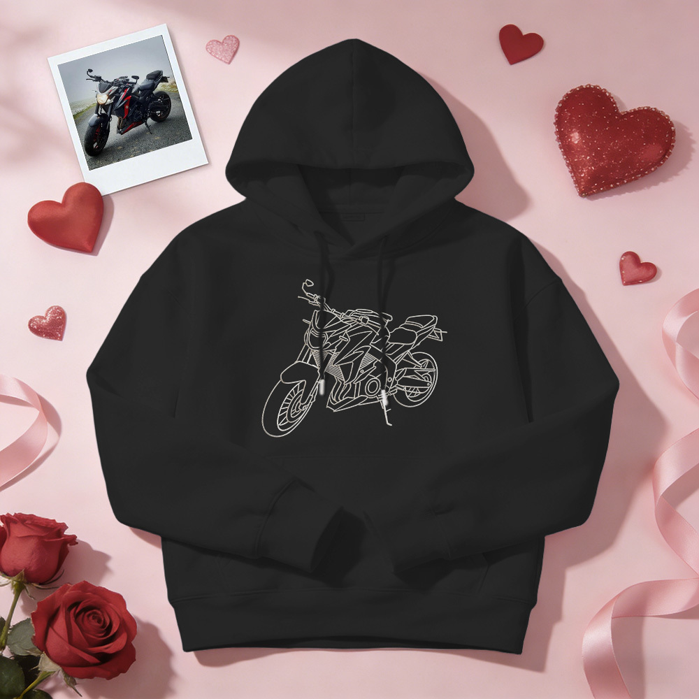 Personalisierter bestickter Premium-Hoodie mit Umrissbild Ihres Motorrads - dephotoblanket