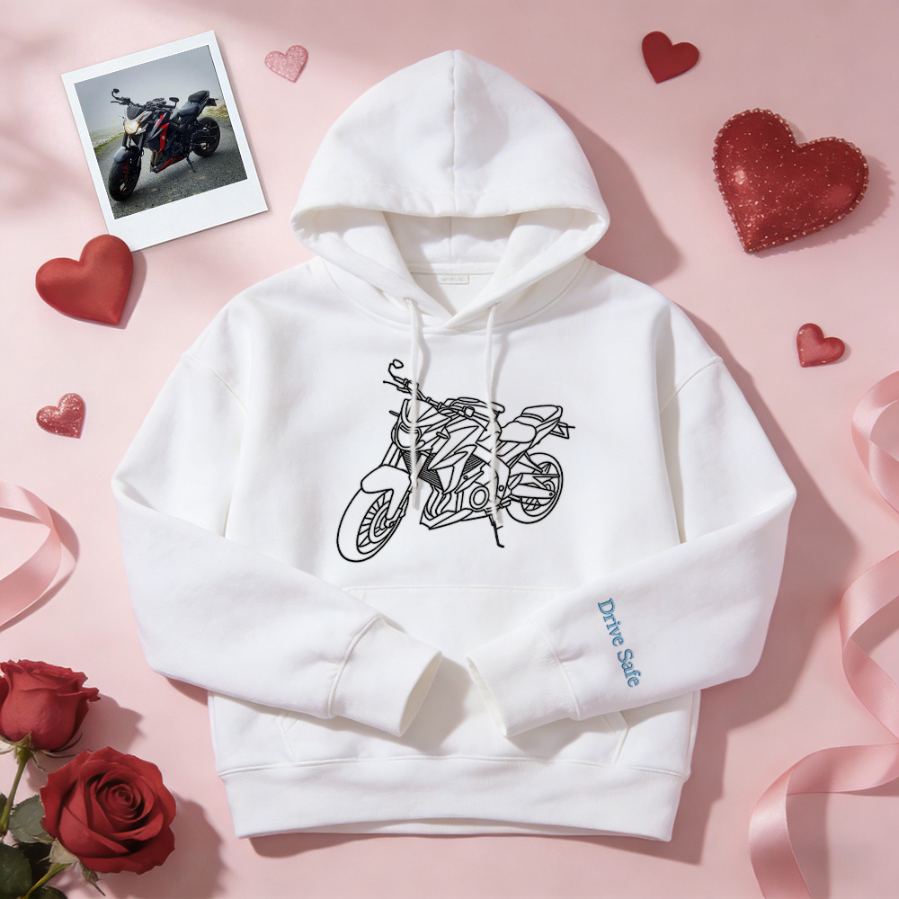 Personalisierter bestickter Premium-Hoodie mit Umrissbild Ihres Motorrads - dephotoblanket