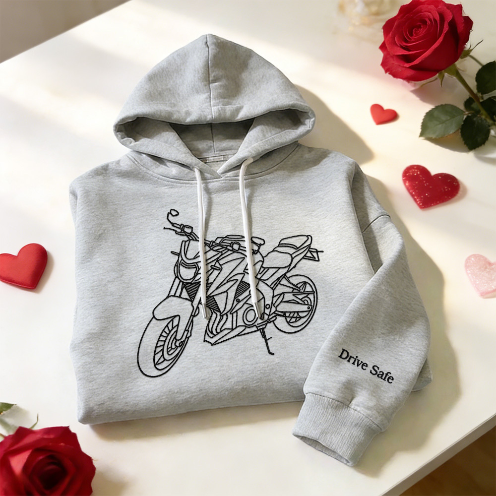 Personalisierter bestickter Premium-Hoodie mit Umrissbild Ihres Motorrads - dephotoblanket