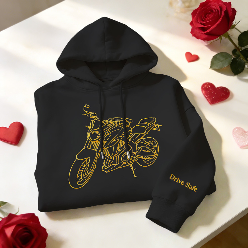 Personalisierter bestickter Premium-Hoodie mit Umrissbild Ihres Motorrads - dephotoblanket