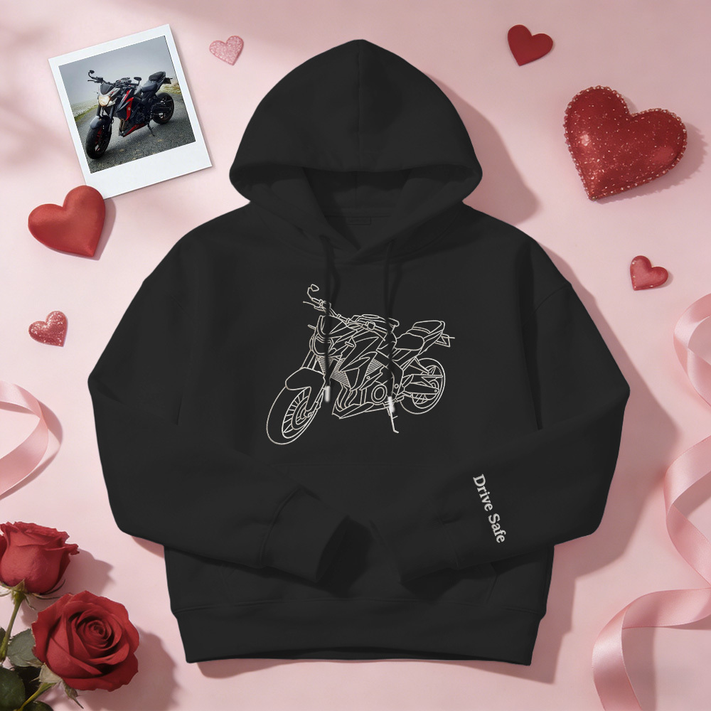 Personalisierter bestickter Premium-Hoodie mit Umrissbild Ihres Motorrads - dephotoblanket