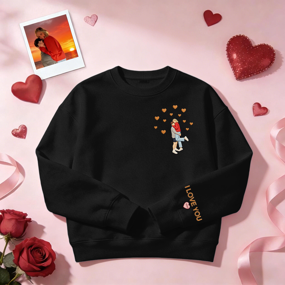 Individuell Besticktes Sweatshirt Mit Porträtmotiv – Valentinstagsgeschenk - dephotoblanket
