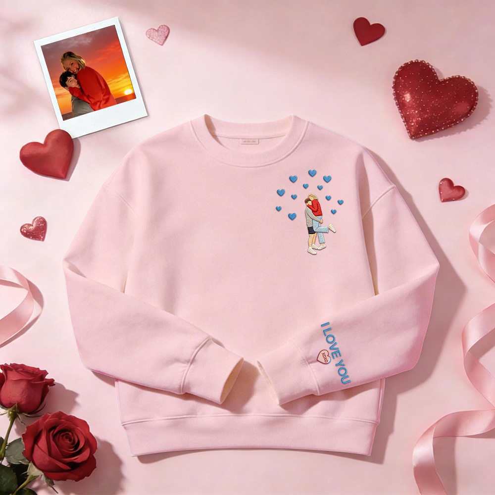 Individuell Besticktes Sweatshirt Mit Porträtmotiv – Valentinstagsgeschenk - dephotoblanket