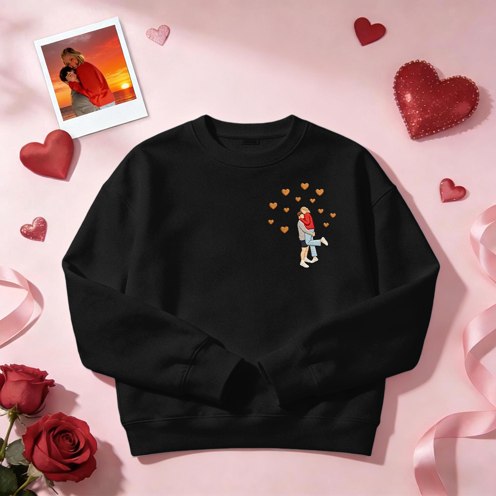 Individuell Besticktes Sweatshirt Mit Porträtmotiv – Valentinstagsgeschenk - dephotoblanket