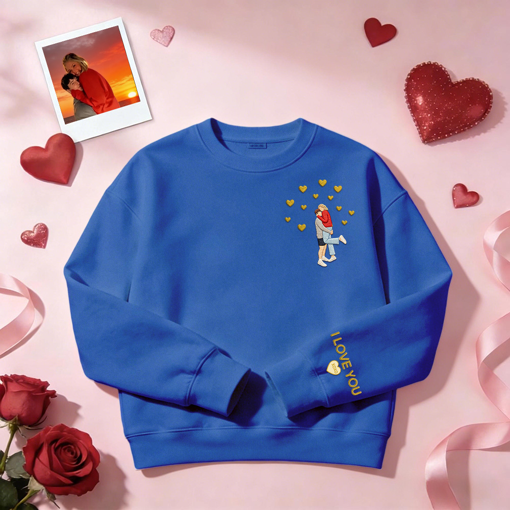 Individuell Besticktes Sweatshirt Mit Porträtmotiv – Valentinstagsgeschenk - dephotoblanket