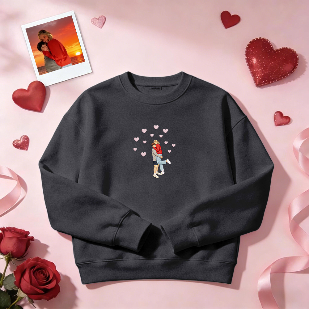 Individuell Besticktes Sweatshirt Mit Porträtmotiv – Valentinstagsgeschenk - dephotoblanket