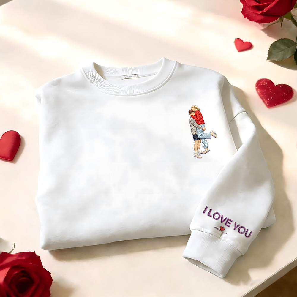 Individuell Besticktes Sweatshirt Mit Porträtmotiv – Valentinstagsgeschenk - dephotoblanket
