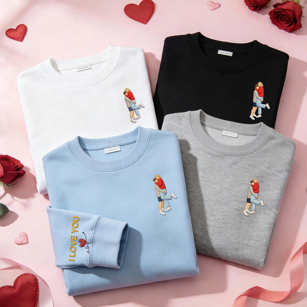Individuell Besticktes Sweatshirt Mit Porträtmotiv – Valentinstagsgeschenk - dephotoblanket