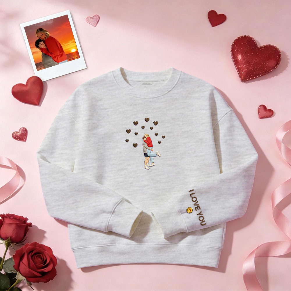 Individuell Besticktes Sweatshirt Mit Porträtmotiv – Valentinstagsgeschenk - dephotoblanket