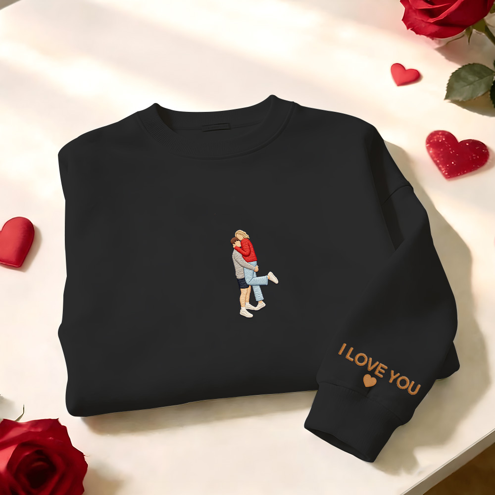 Individuell Besticktes Sweatshirt Mit Porträtmotiv – Valentinstagsgeschenk - dephotoblanket