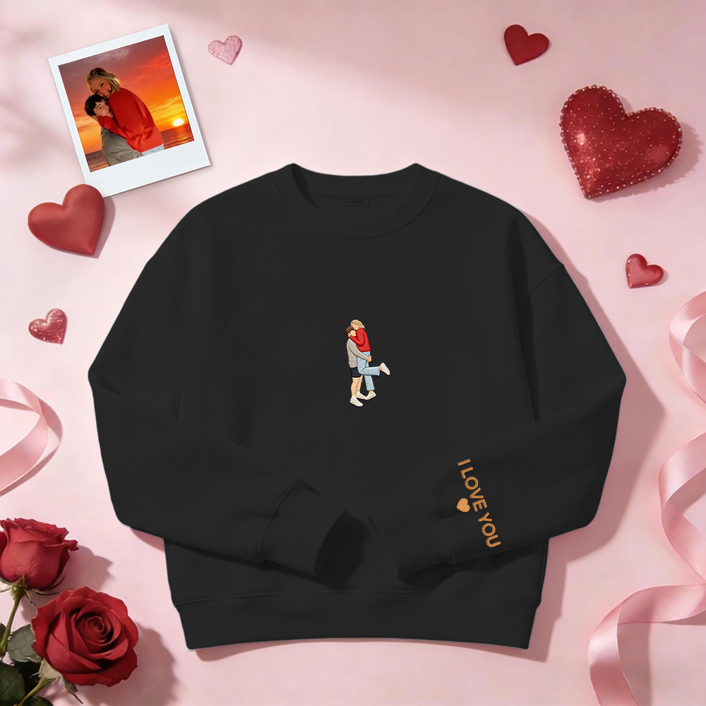 Individuell Besticktes Sweatshirt Mit Porträtmotiv – Valentinstagsgeschenk - dephotoblanket