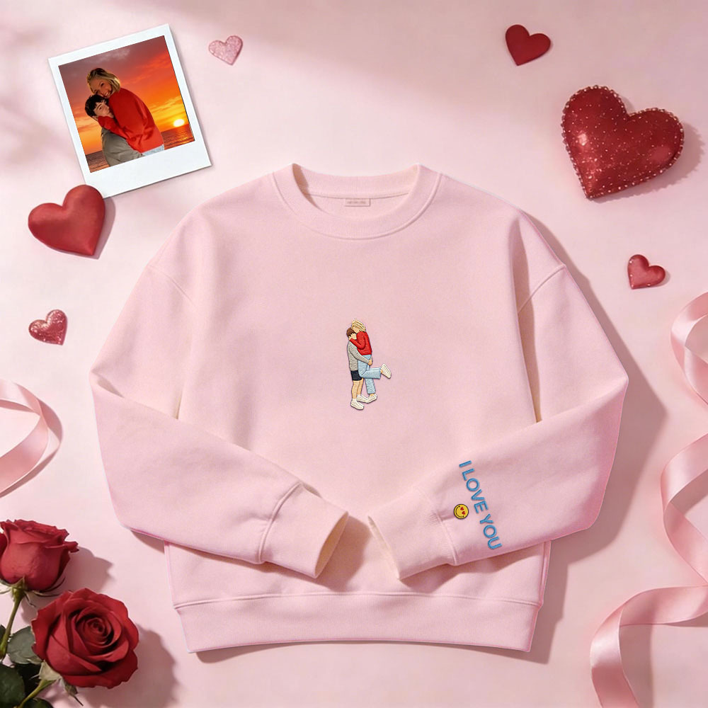 Individuell Besticktes Sweatshirt Mit Porträtmotiv – Valentinstagsgeschenk - dephotoblanket