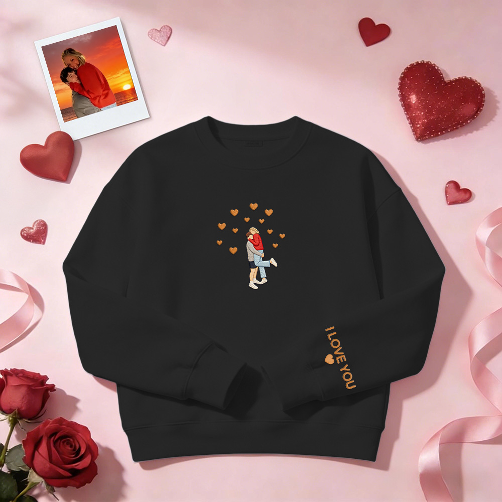 Individuell Besticktes Sweatshirt Mit Porträtmotiv – Valentinstagsgeschenk - dephotoblanket