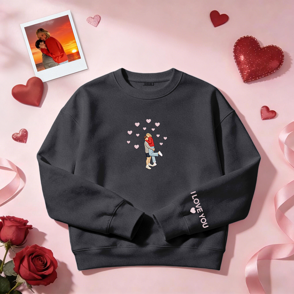 Individuell Besticktes Sweatshirt Mit Porträtmotiv – Valentinstagsgeschenk - dephotoblanket