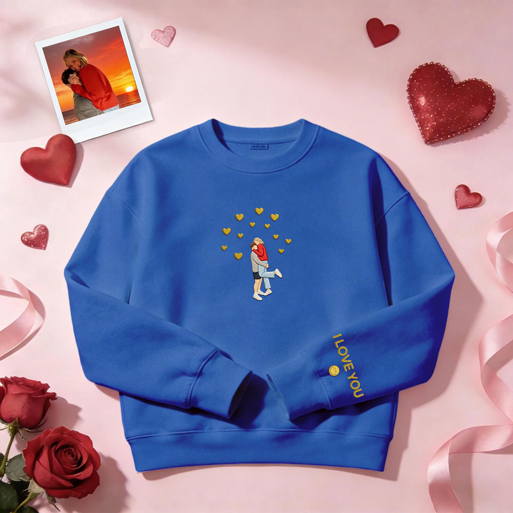 Individuell Besticktes Sweatshirt Mit Porträtmotiv – Valentinstagsgeschenk - dephotoblanket
