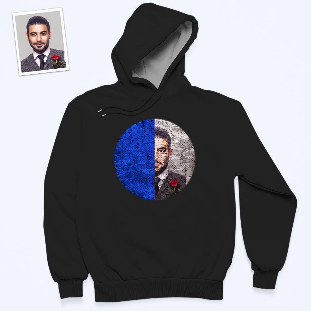 Benutzerdefiniertes Foto Blauer Pailletten-hoodie-kreis-doppeldruck-hoodie-geschenk Für Männer Frauen - dephotoblanket