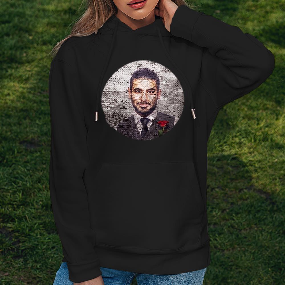 Benutzerdefiniertes Foto Blauer Pailletten-hoodie-kreis-doppeldruck-hoodie-geschenk Für Männer Frauen - dephotoblanket