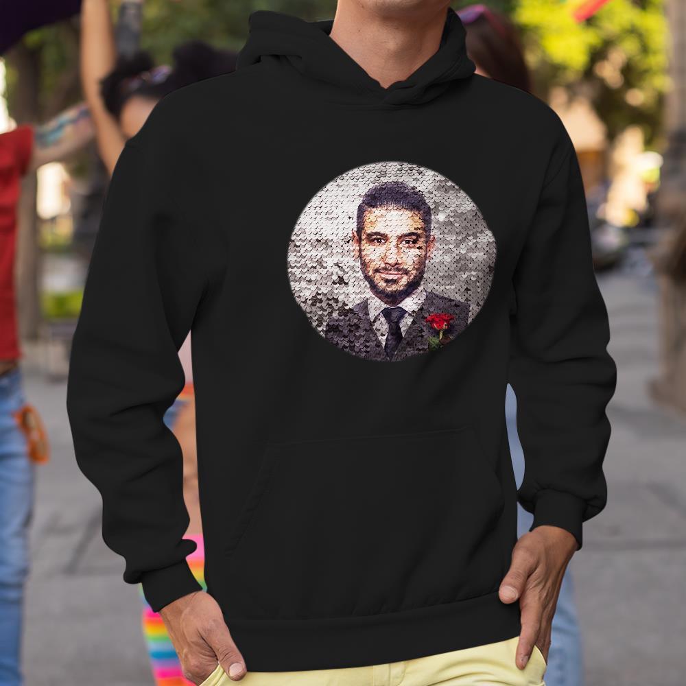 Benutzerdefiniertes Foto Blauer Pailletten-hoodie-kreis-doppeldruck-hoodie-geschenk Für Männer Frauen - dephotoblanket
