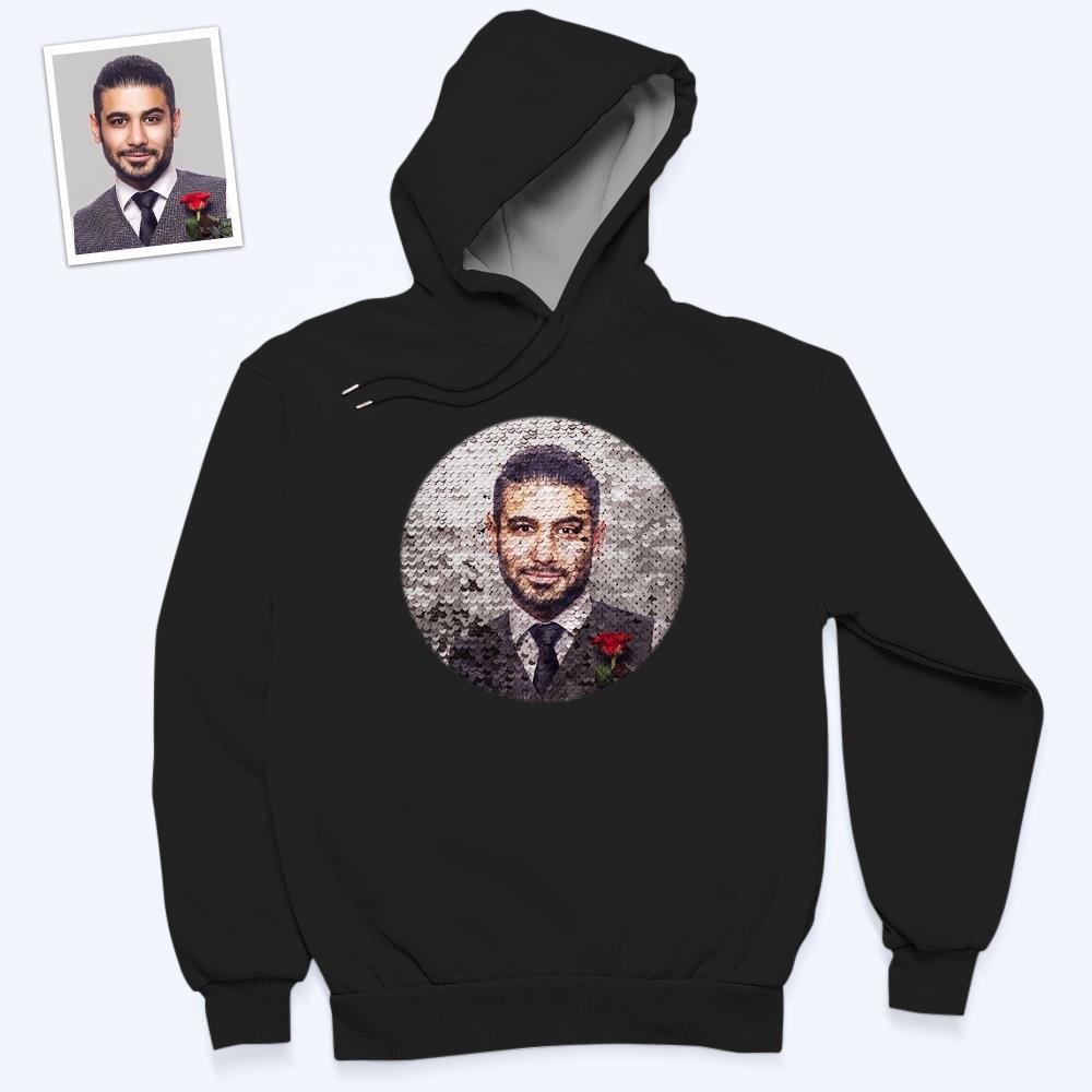 Benutzerdefiniertes Foto Blauer Pailletten-hoodie-kreis-doppeldruck-hoodie-geschenk Für Männer Frauen - dephotoblanket