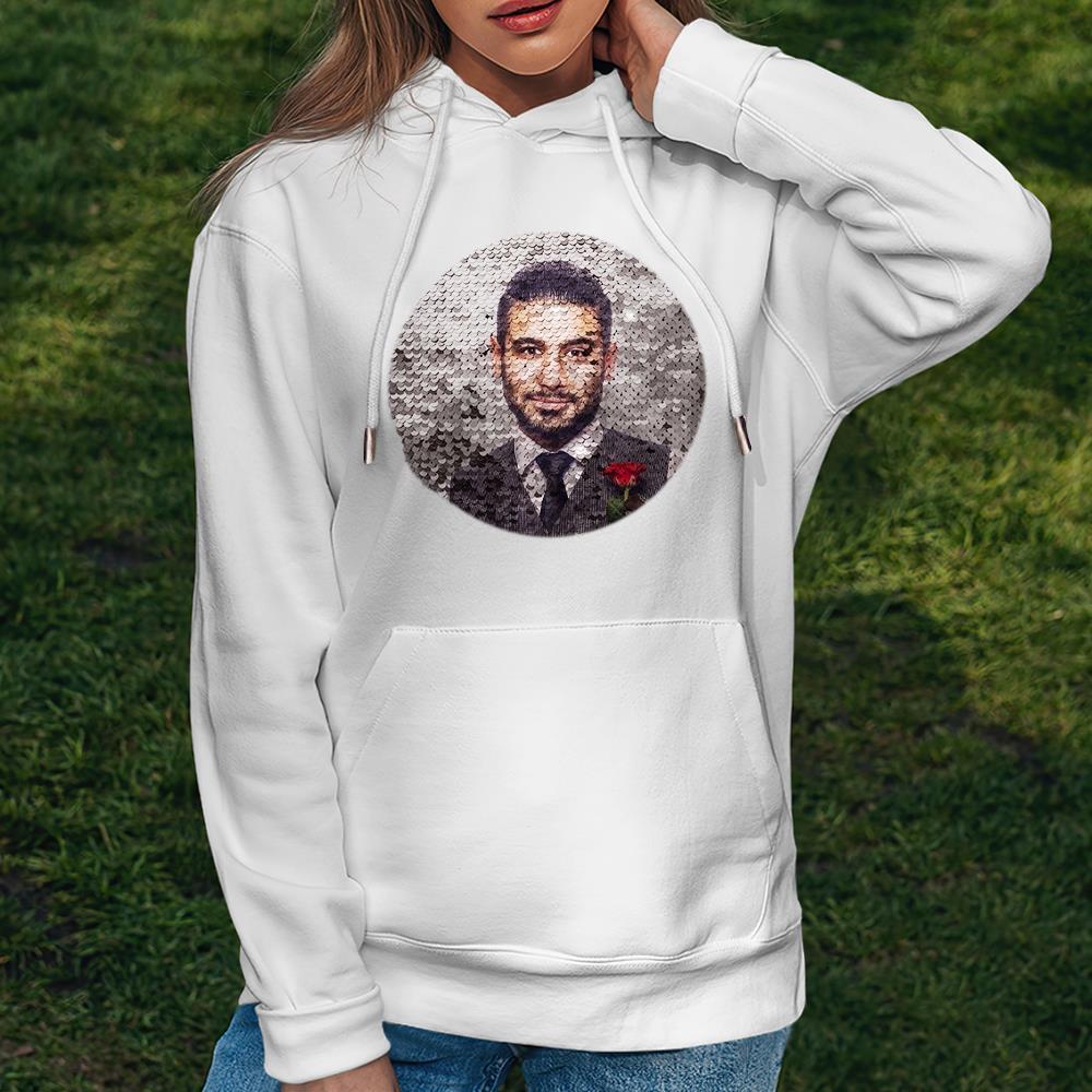 Benutzerdefiniertes Foto Blauer Pailletten-hoodie-kreis-doppeldruck-hoodie-geschenk Für Männer Frauen - dephotoblanket