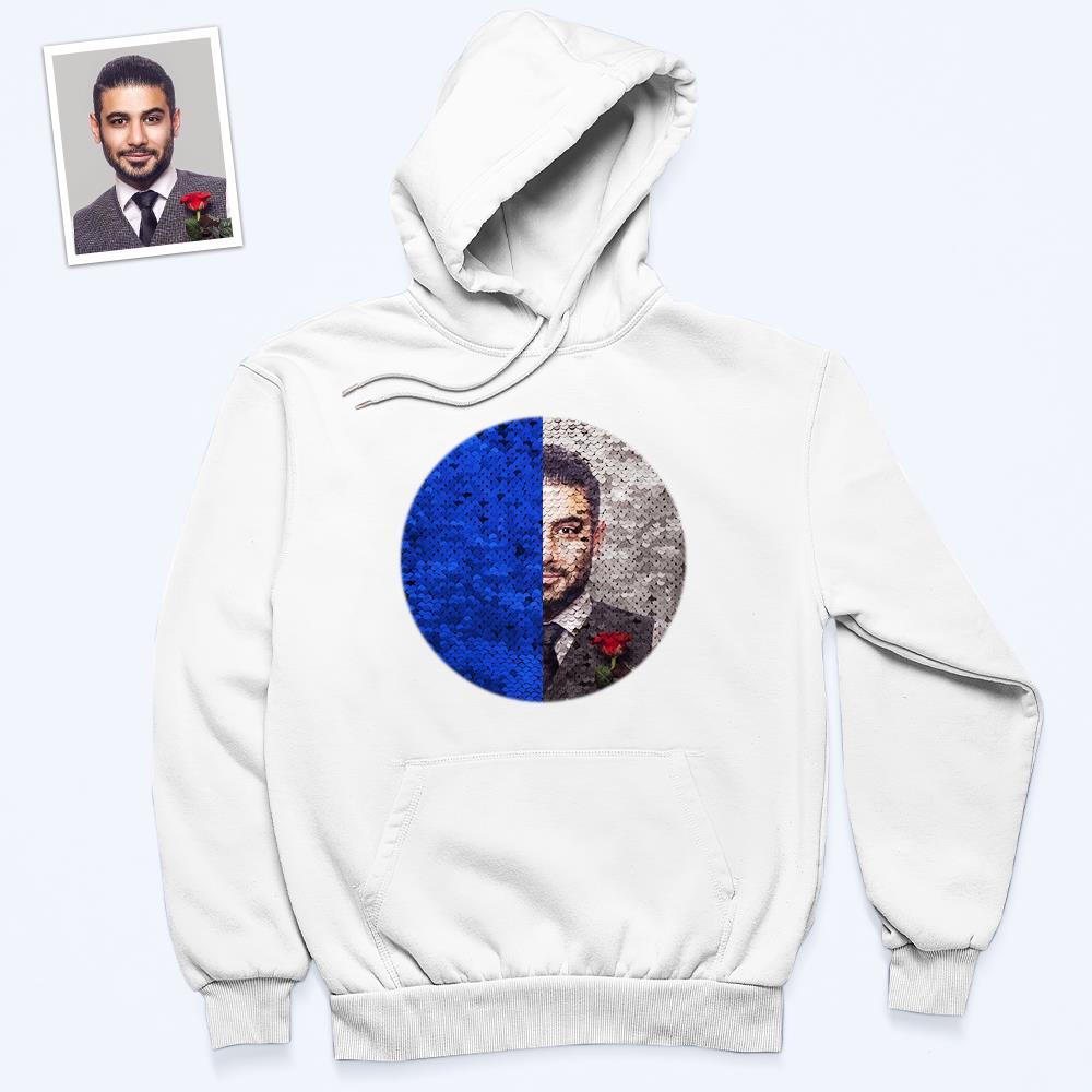 Benutzerdefiniertes Foto Blauer Pailletten-hoodie-kreis-doppeldruck-hoodie-geschenk Für Männer Frauen - dephotoblanket