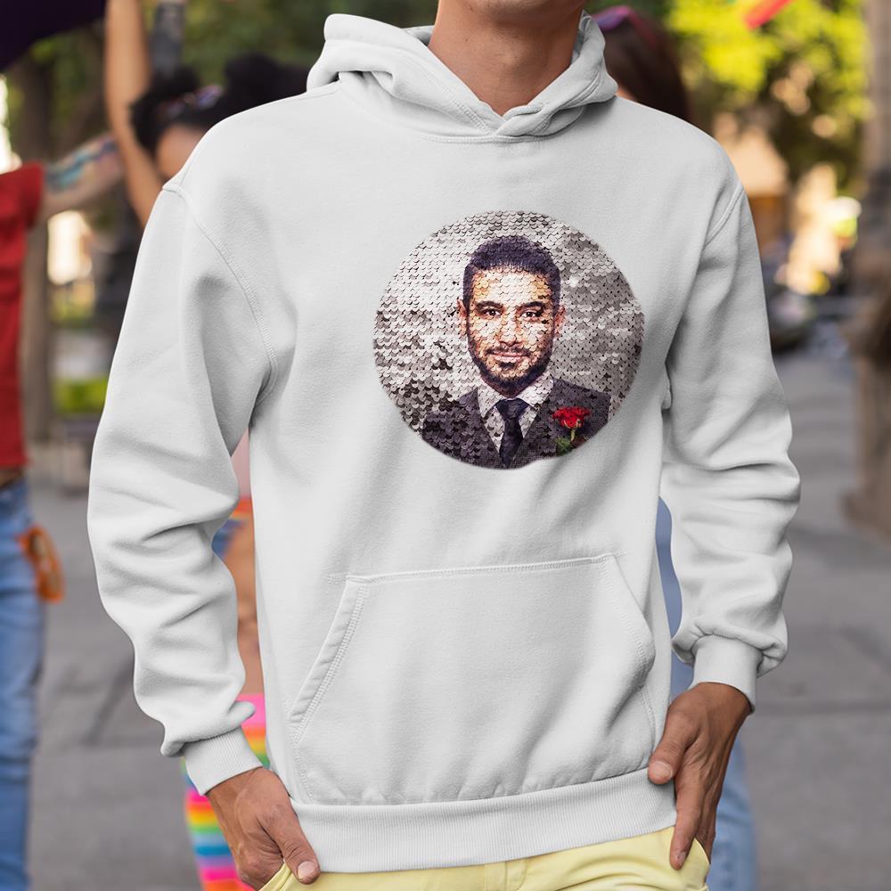 Benutzerdefiniertes Foto Blauer Pailletten-hoodie-kreis-doppeldruck-hoodie-geschenk Für Männer Frauen - dephotoblanket