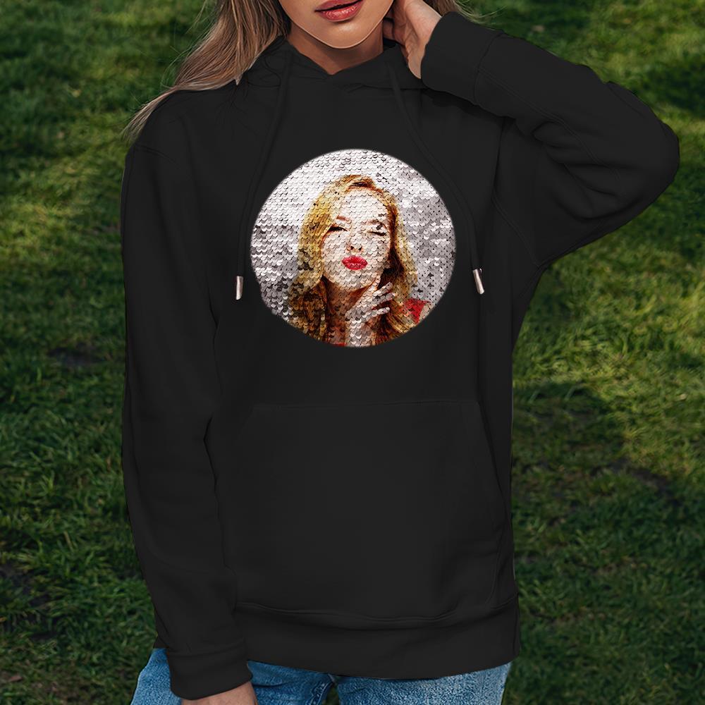 Benutzerdefinierter Foto-flip-hoodie Mit Roten Pailletten Und Kreisförmigem Aufdruck, Geschenk Für Männer Und Frauen - dephotoblanket