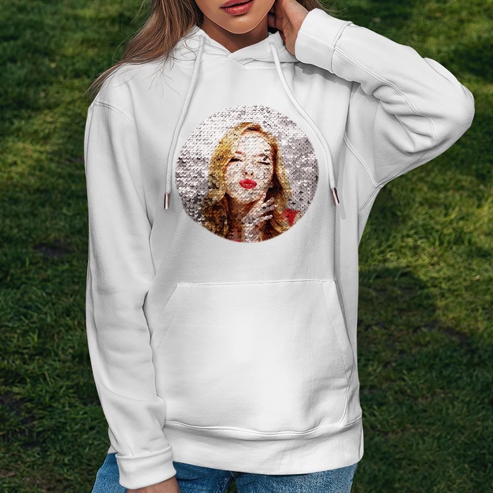 Benutzerdefinierter Foto-flip-hoodie Mit Roten Pailletten Und Kreisförmigem Aufdruck, Geschenk Für Männer Und Frauen - dephotoblanket